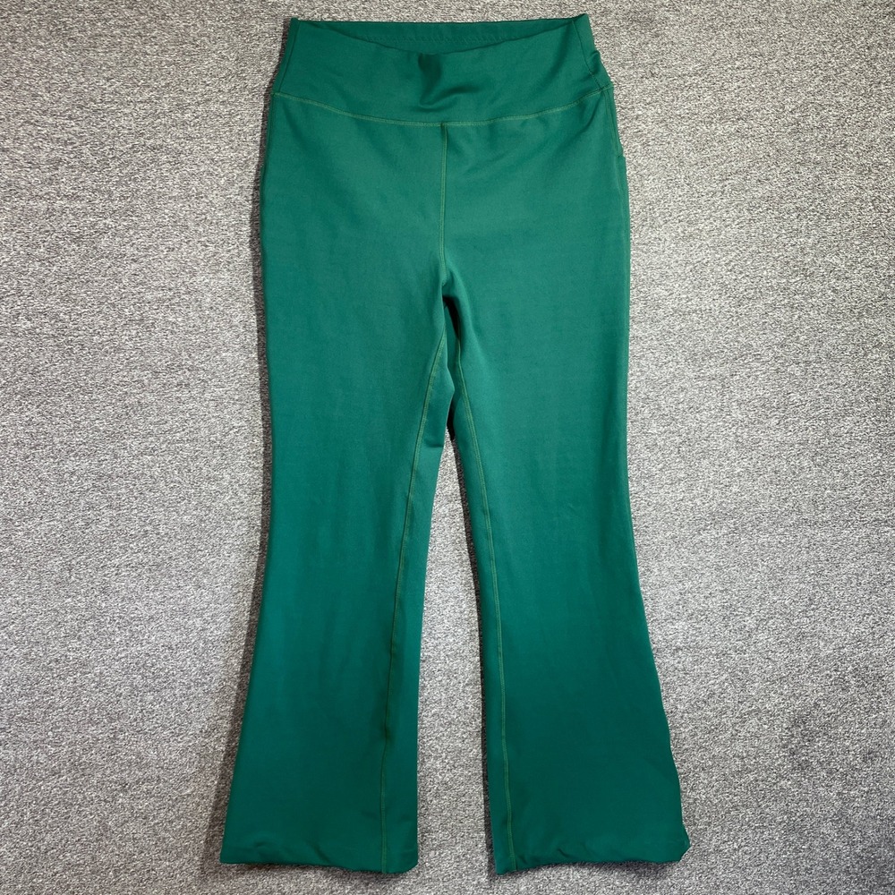 POP Fit Womens Green High Waisted Flare Leggings with Pockets XL Bootcut Yoga